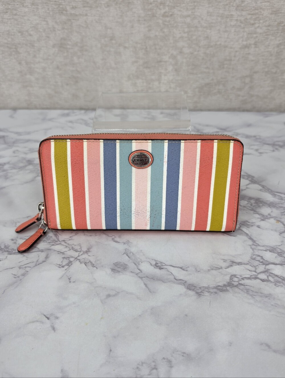 Coach Peyton Pastel Rainbow Stripe Accordion Zip Zippy Long Wallet SEE NOTES Y2K